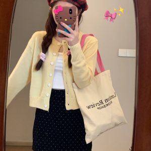Women's Korean Style Soft Knit Cardigan Short Lazy Sweater Outerwear