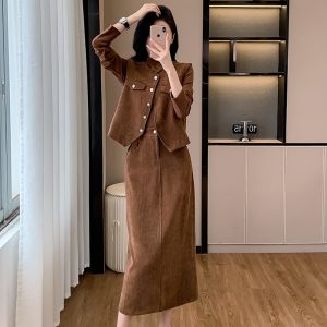 Corduroy Vest Skirt Three-Piece Set Autumn Winter Fashion