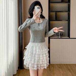 Sweet Ballet Lace Ruffle Puffy Cake Skirt Korean Style Pleated Two-Piece Slimming A-Line Short Skirt