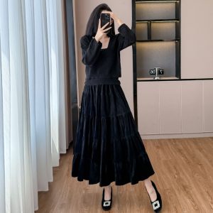 2025 Autumn French Style Hollow Knit Cami Dress Three-Piece Set for Women