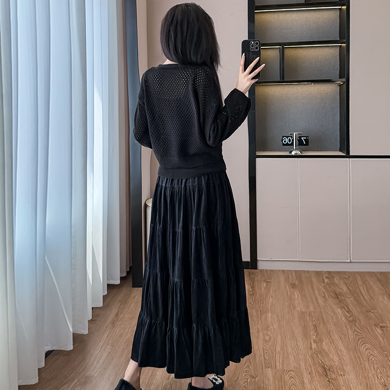 2025 Autumn French Style Hollow Knit Cami Dress Three-Piece Set for Women - Image 4