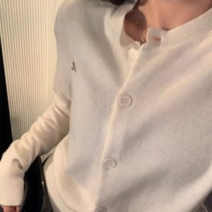 Korean Style Embroidered Round Neck Knit Cardigan Women's Loose Soft Slimming Outerwear